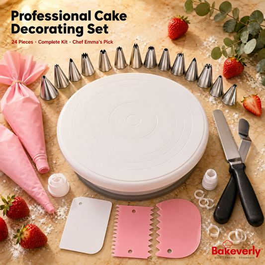 Professional Cake Decorating Set with Turntable — 24 Pieces