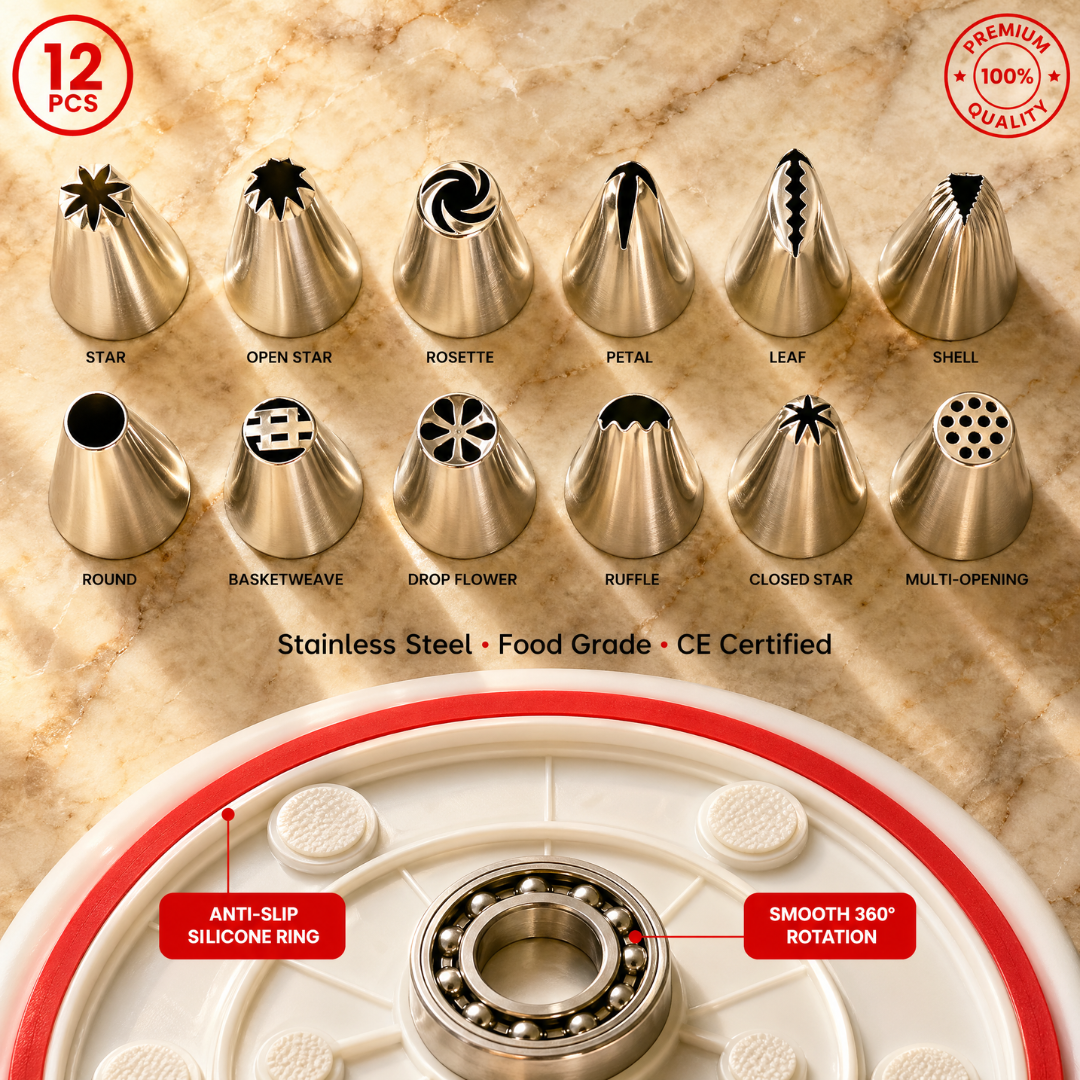 Professional Cake Decorating Set with Turntable — 24 Pieces